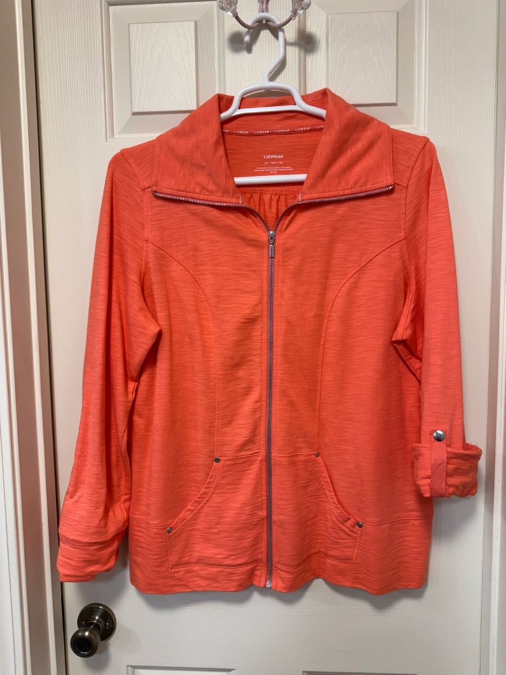 Lightweight Coral Utility Zip Jacket with Roll-Tab Sleeves